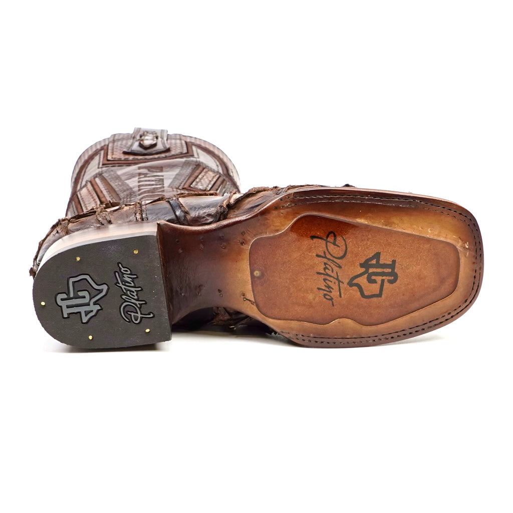 Connor Platinum Pirarucu Fish Boots - Tobacco - Square Toe