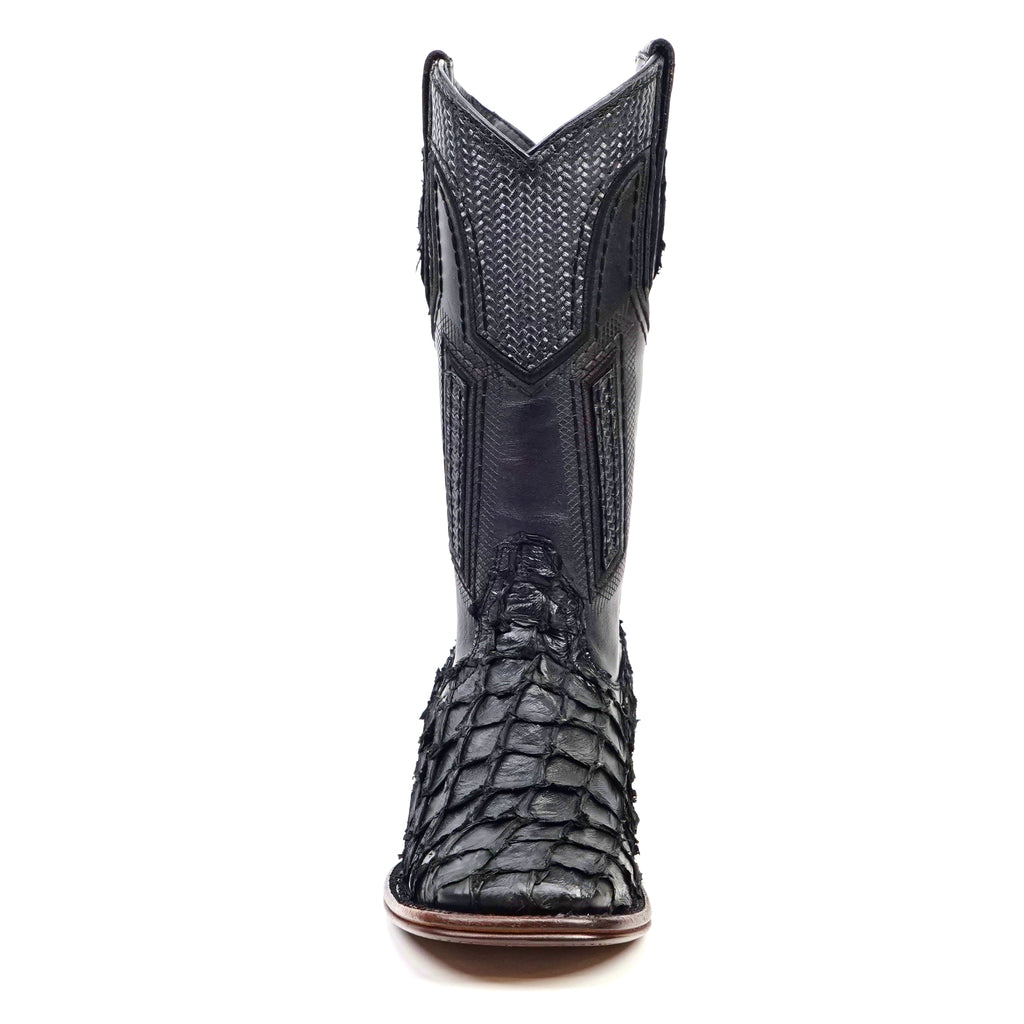 Connor Platinum Pirarucu Fish Boots - Black - Square Toe