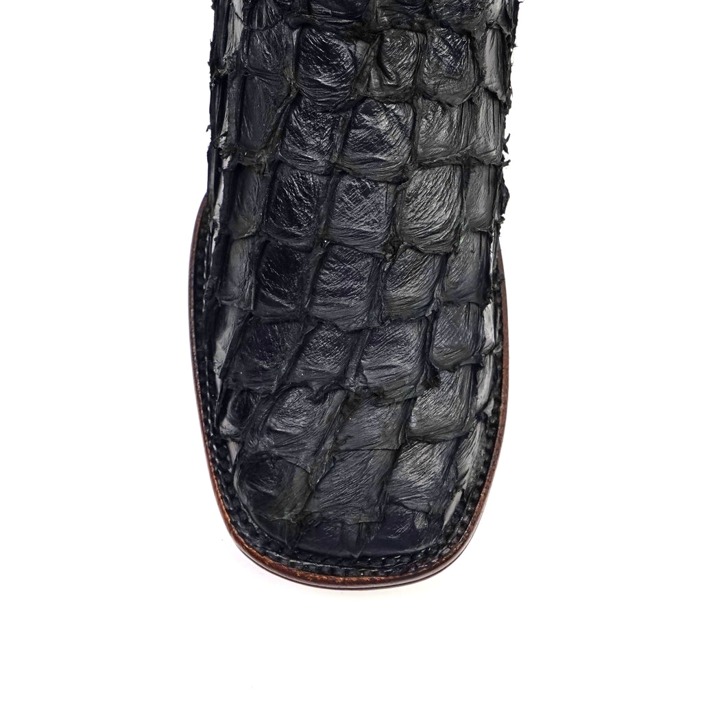 Connor Platinum Pirarucu Fish Boots - Black - Square Toe