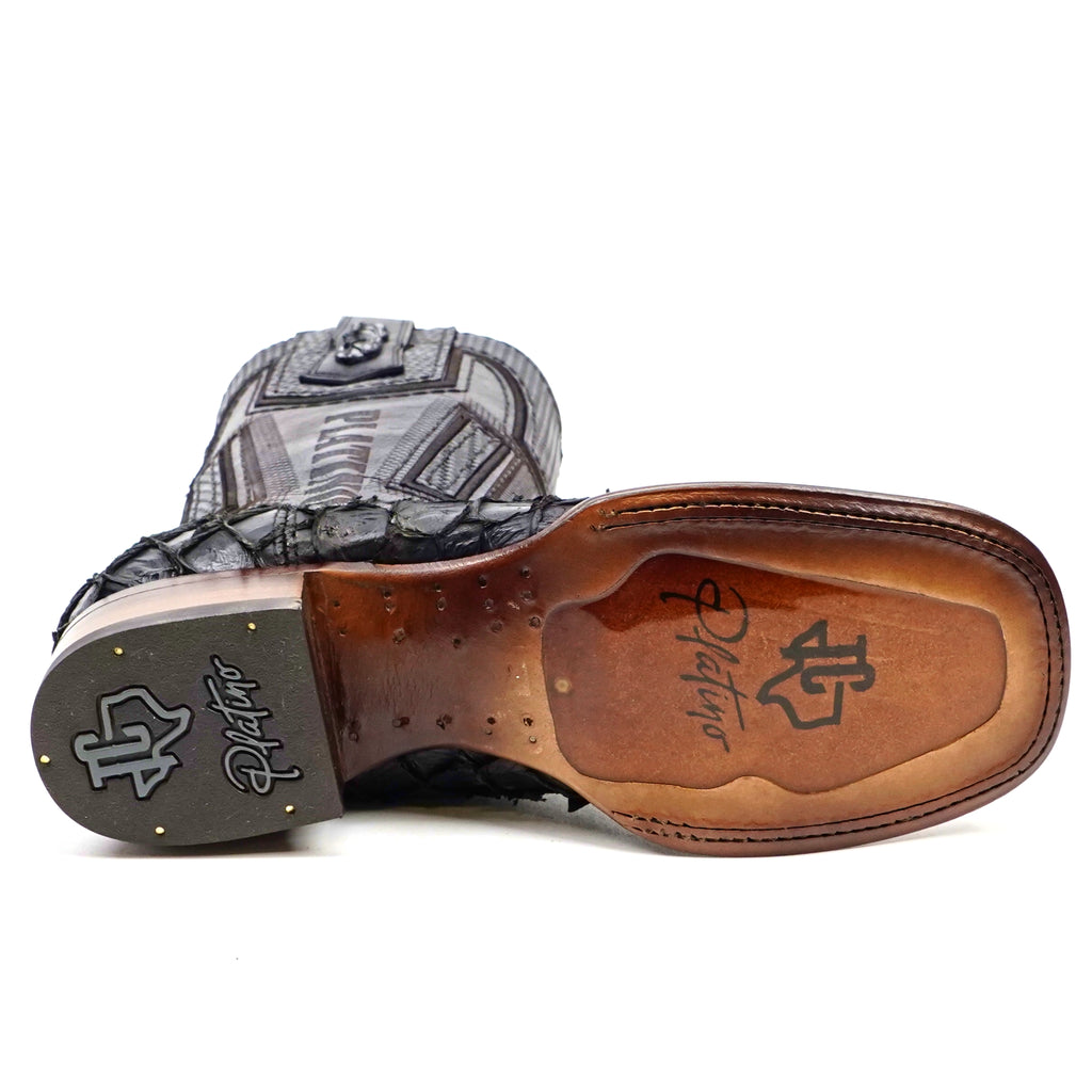 Connor Platinum Pirarucu Fish Boots - Black - Square Toe