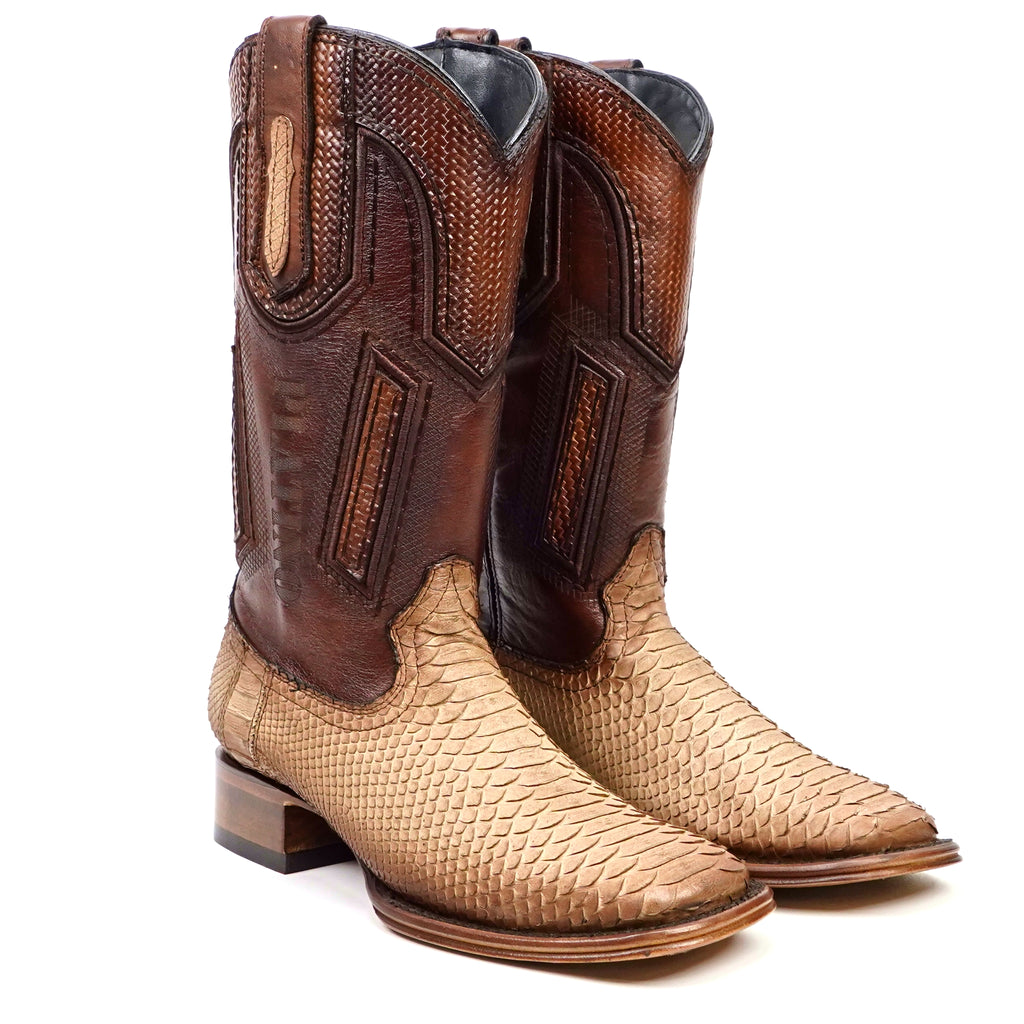 Tanner Platinum Python Boots - Cappuccino - Square Toe