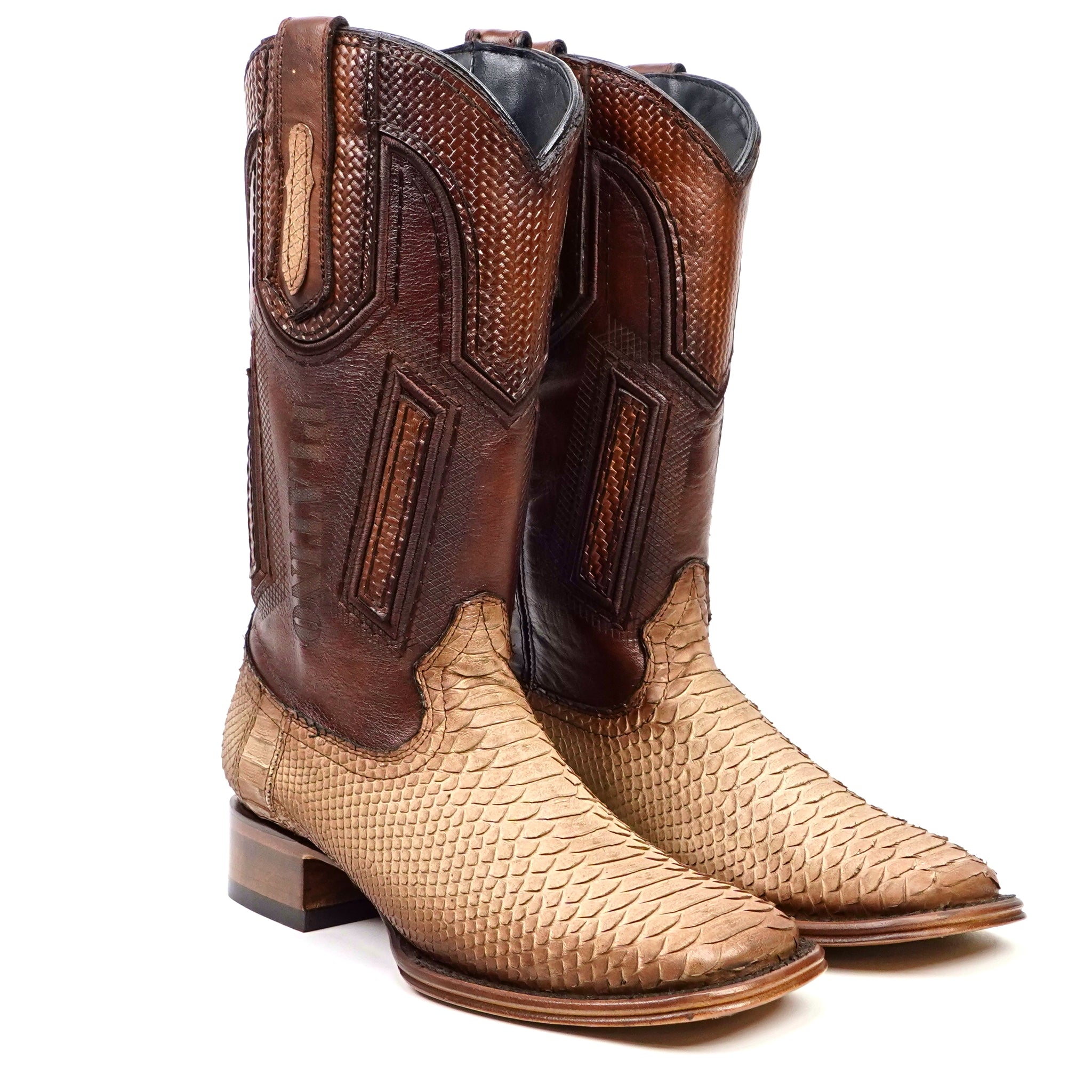Tanner Platinum Python Boots - Cappuccino - Square Toe