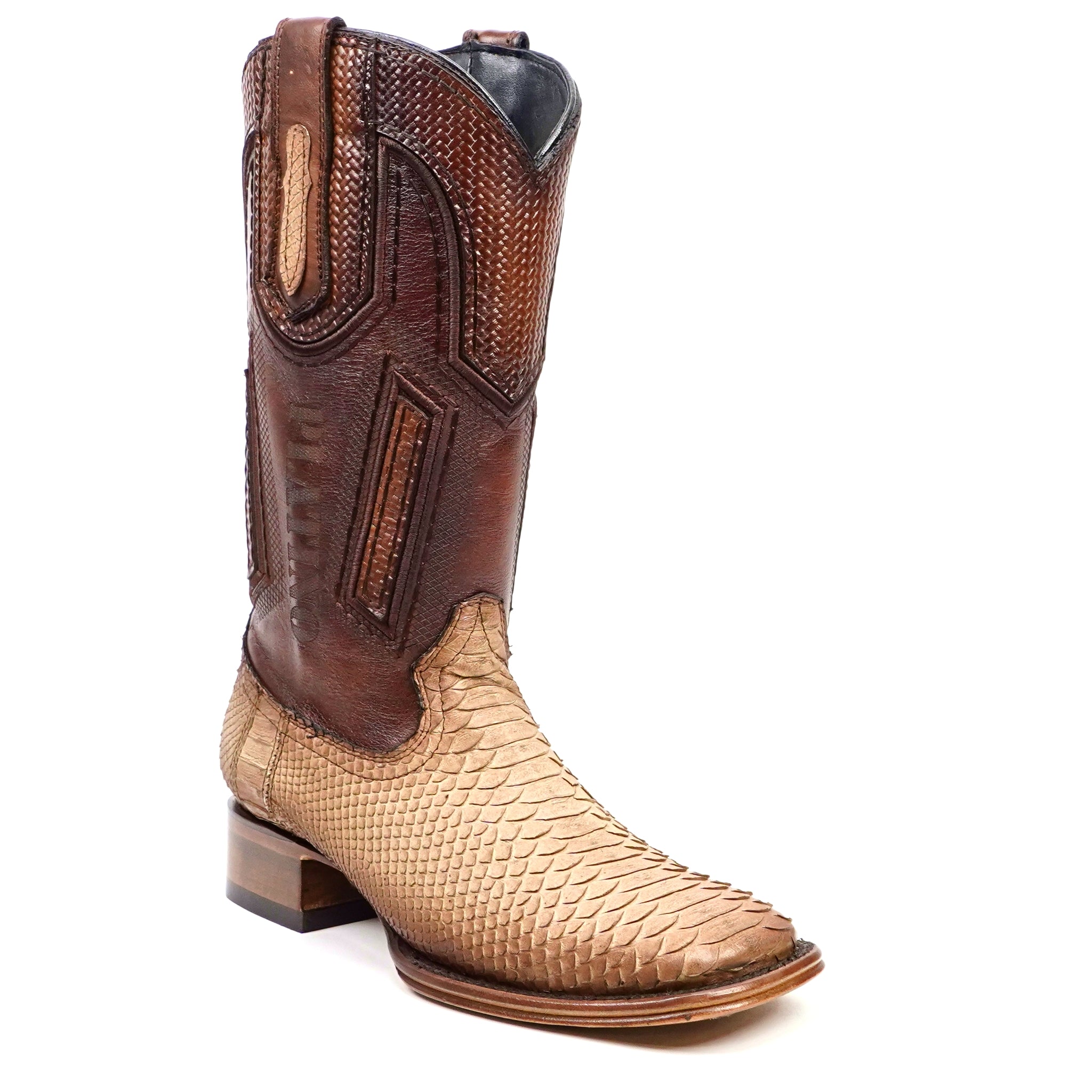Tanner Platinum Python Boots - Cappuccino - Square Toe