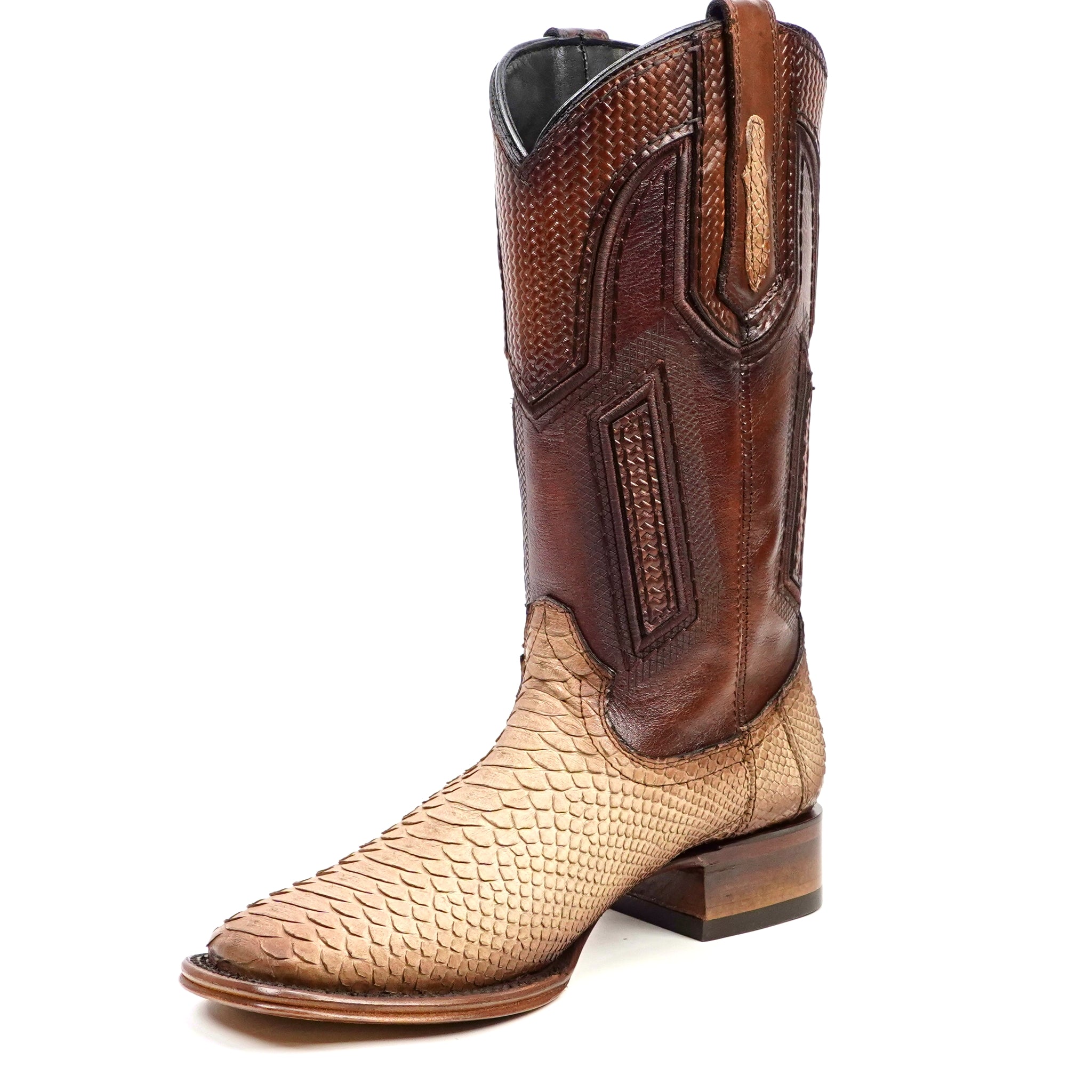 Tanner Platinum Python Boots - Cappuccino - Square Toe