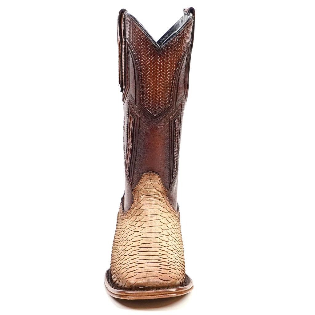 Tanner Platinum Python Boots - Cappuccino - Square Toe