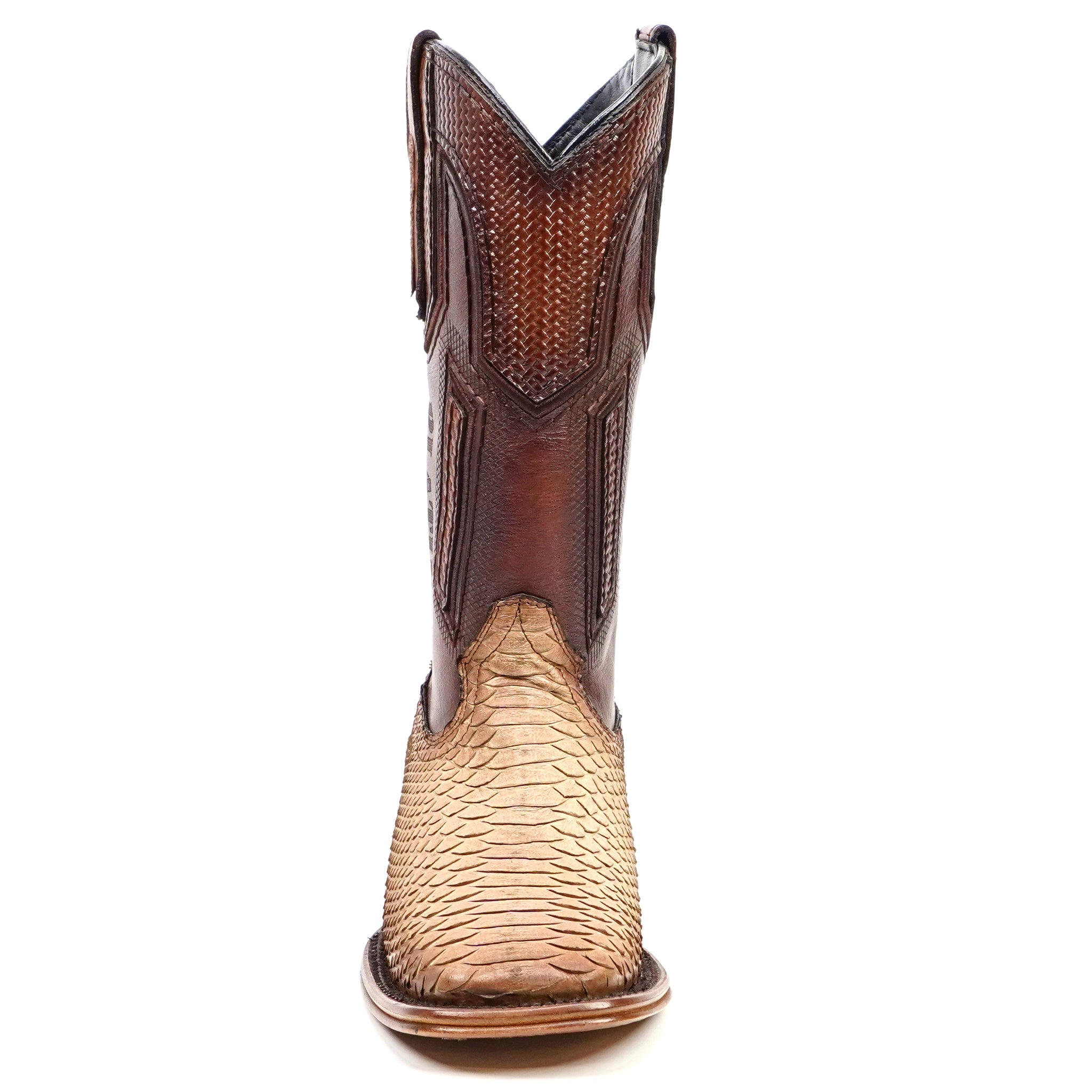 Tanner Platinum Python Boots - Cappuccino - Square Toe