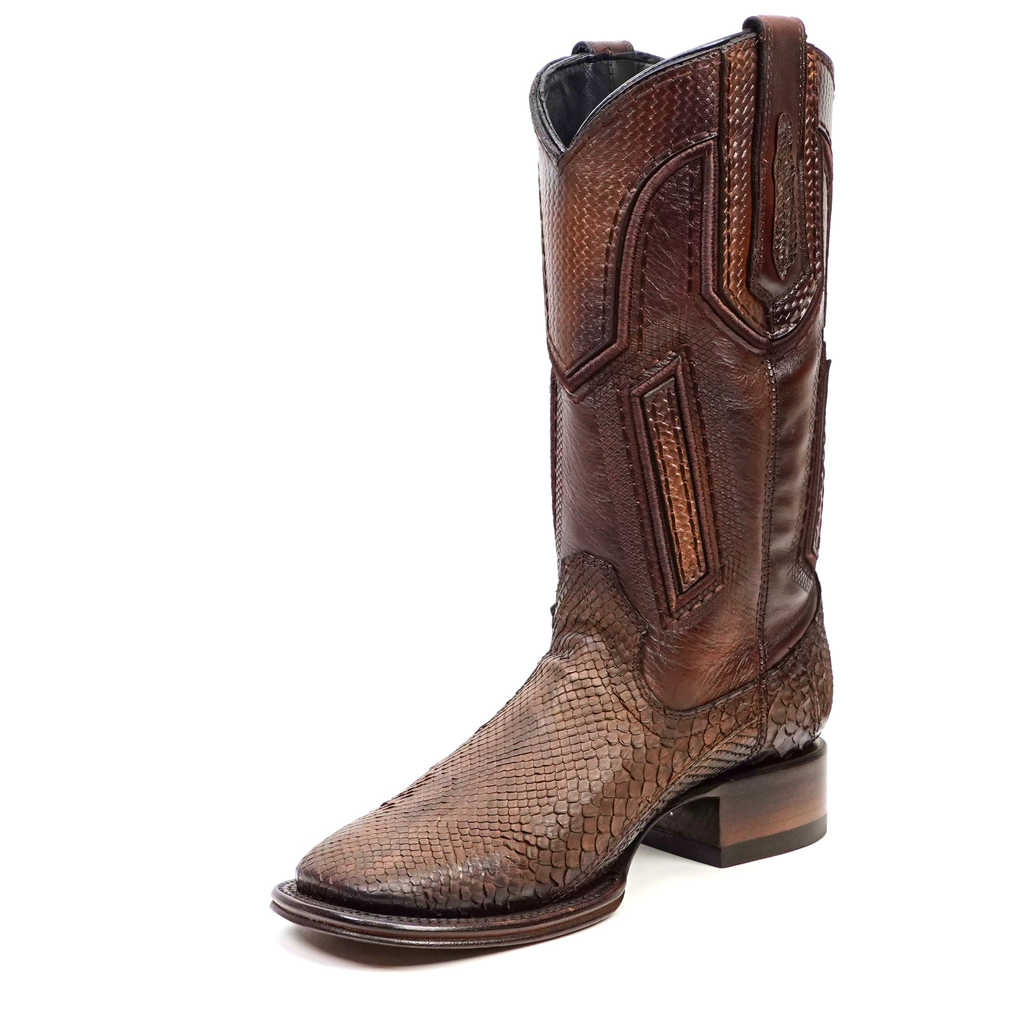 Tanner Platinum Python Boots - Tamarind - Square Toe