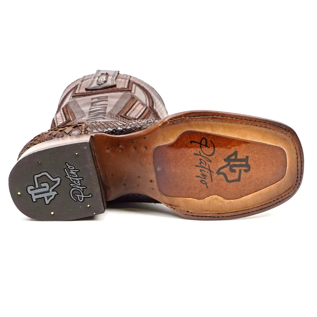 Tanner Platinum Python Boots - Tamarind - Square Toe