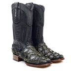 Connor Platinum Pirarucu Fish Boots - Sapphire Black - Square Toe
