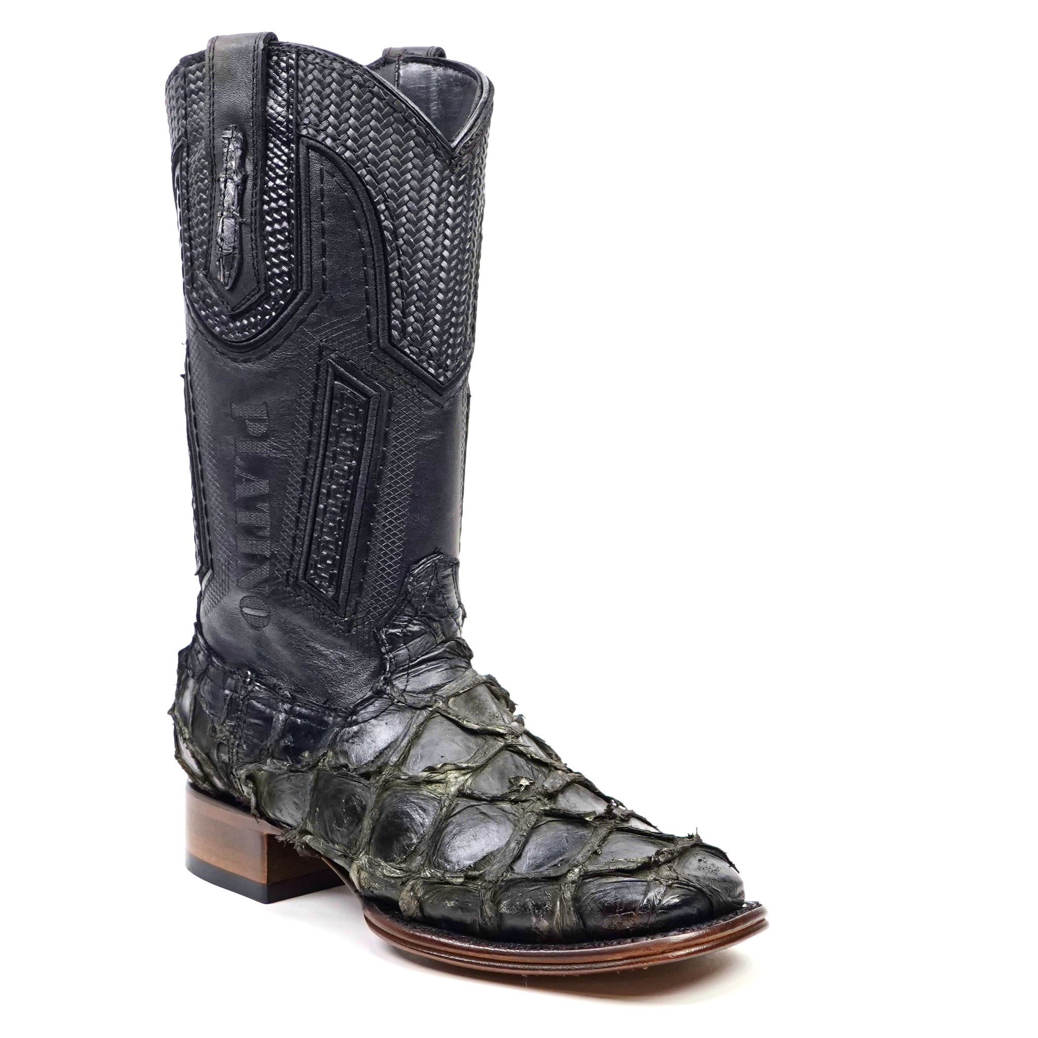 Connor Platinum Pirarucu Fish Boots - Sapphire Black - Square Toe