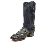 Connor Platinum Pirarucu Fish Boots - Sapphire Black - Square Toe