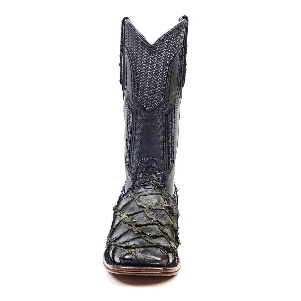 Connor Platinum Pirarucu Fish Boots - Sapphire Black - Square Toe