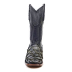 Connor Platinum Pirarucu Fish Boots - Sapphire Black - Square Toe