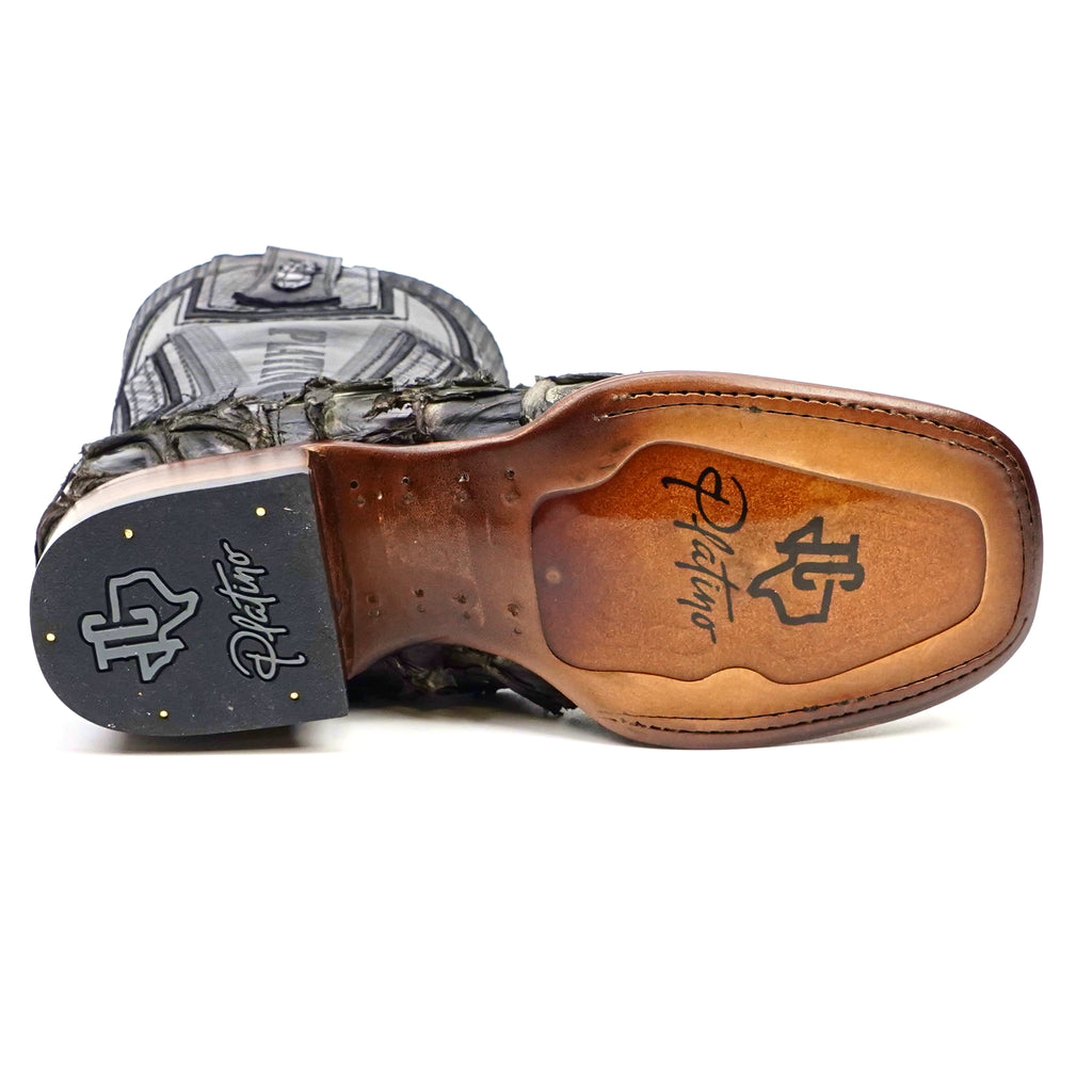 Connor Platinum Pirarucu Fish Boots - Sapphire Black - Square Toe