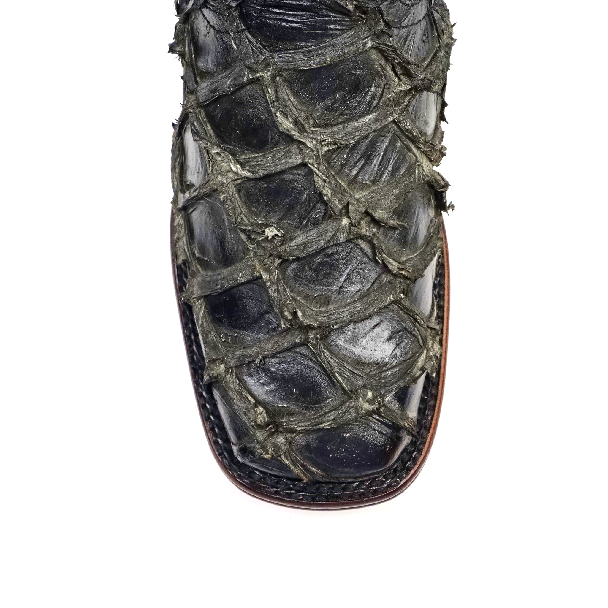Connor Platinum Pirarucu Fish Boots - Sapphire Black - Square Toe