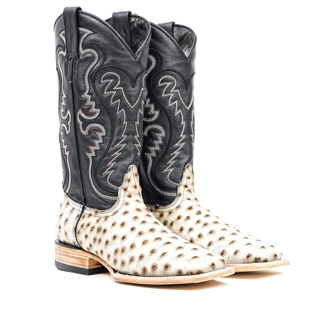 Ostrich Bone Cowboy Boots - Embossed Leather - Square Toe (E424)