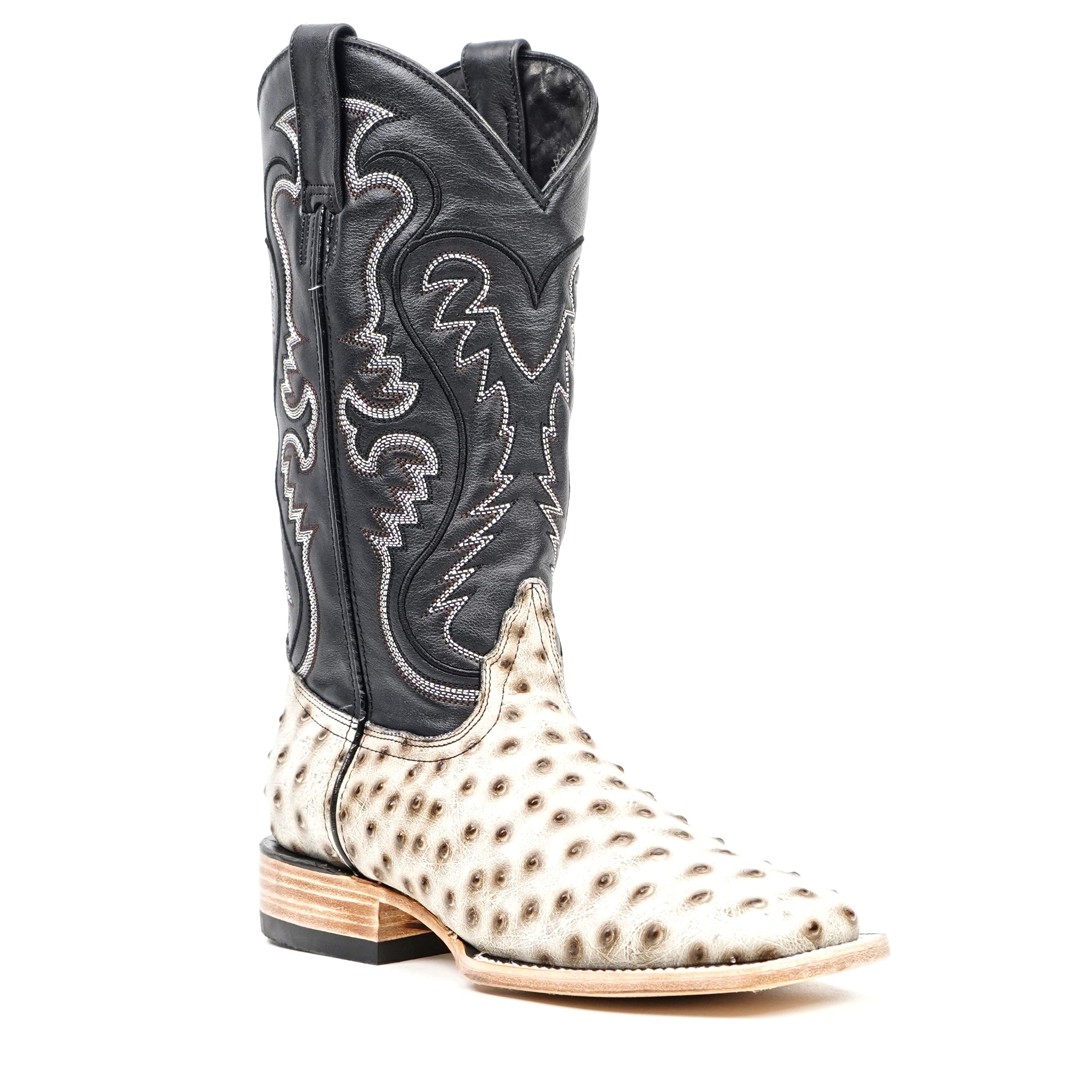 Ostrich Bone Cowboy Boots - Embossed Leather - Square Toe (E424)