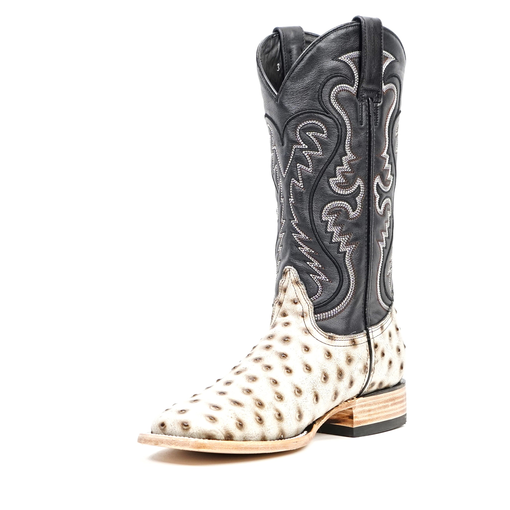 Ostrich Bone Cowboy Boots - Embossed Leather - Square Toe (E424)
