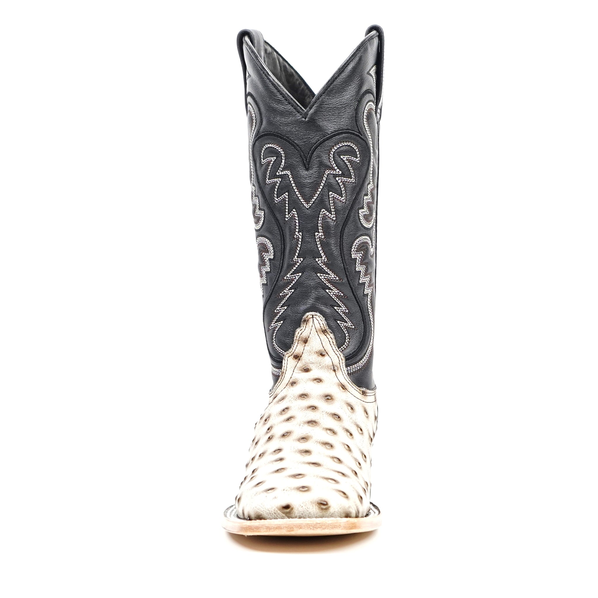 Ostrich Bone Cowboy Boots - Embossed Leather - Square Toe (E424)