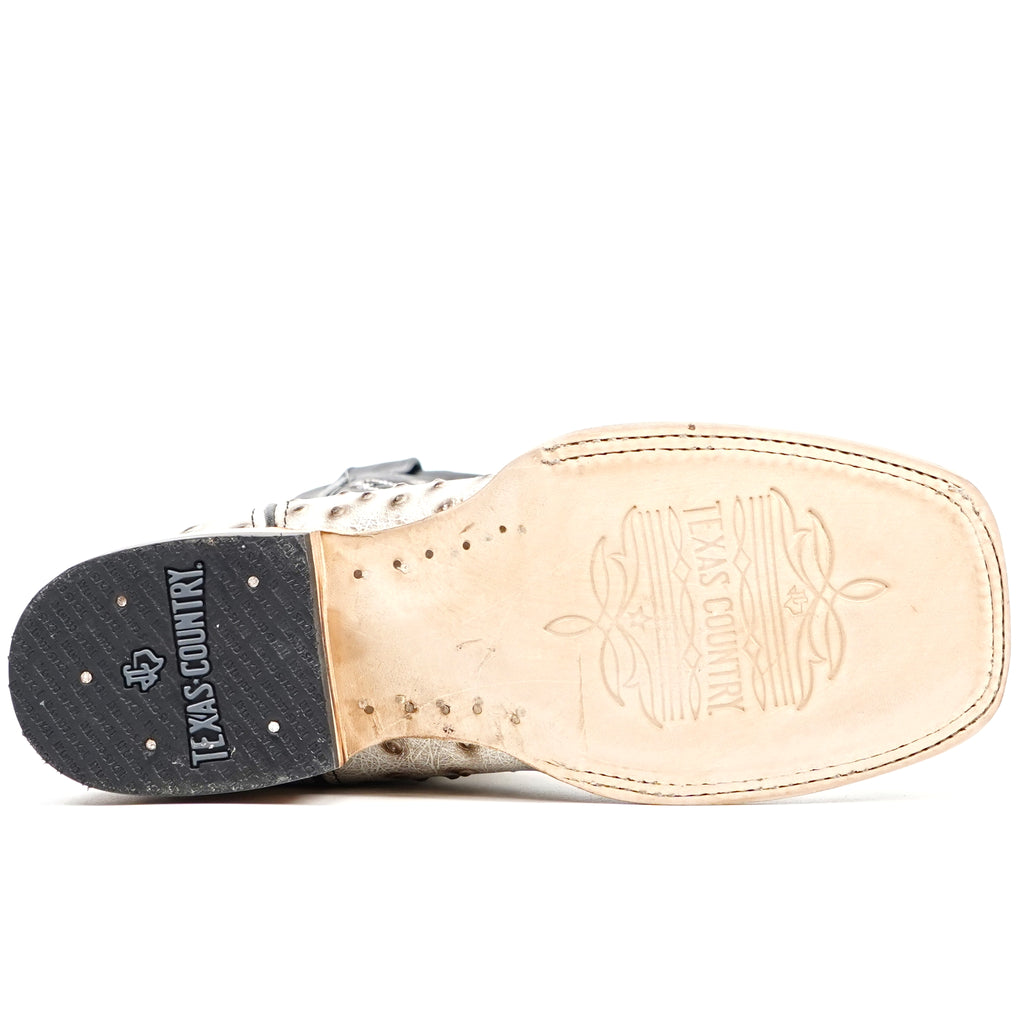 Ostrich Bone Cowboy Boots - Embossed Leather - Square Toe (E424)