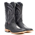 Stingray Black Boots - Embossed Leather - Square Toe (E442)
