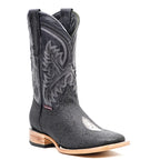 Stingray Black Boots - Embossed Leather - Square Toe (E442)