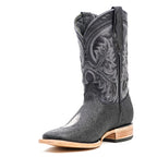 Stingray Black Boots - Embossed Leather - Square Toe (E442)