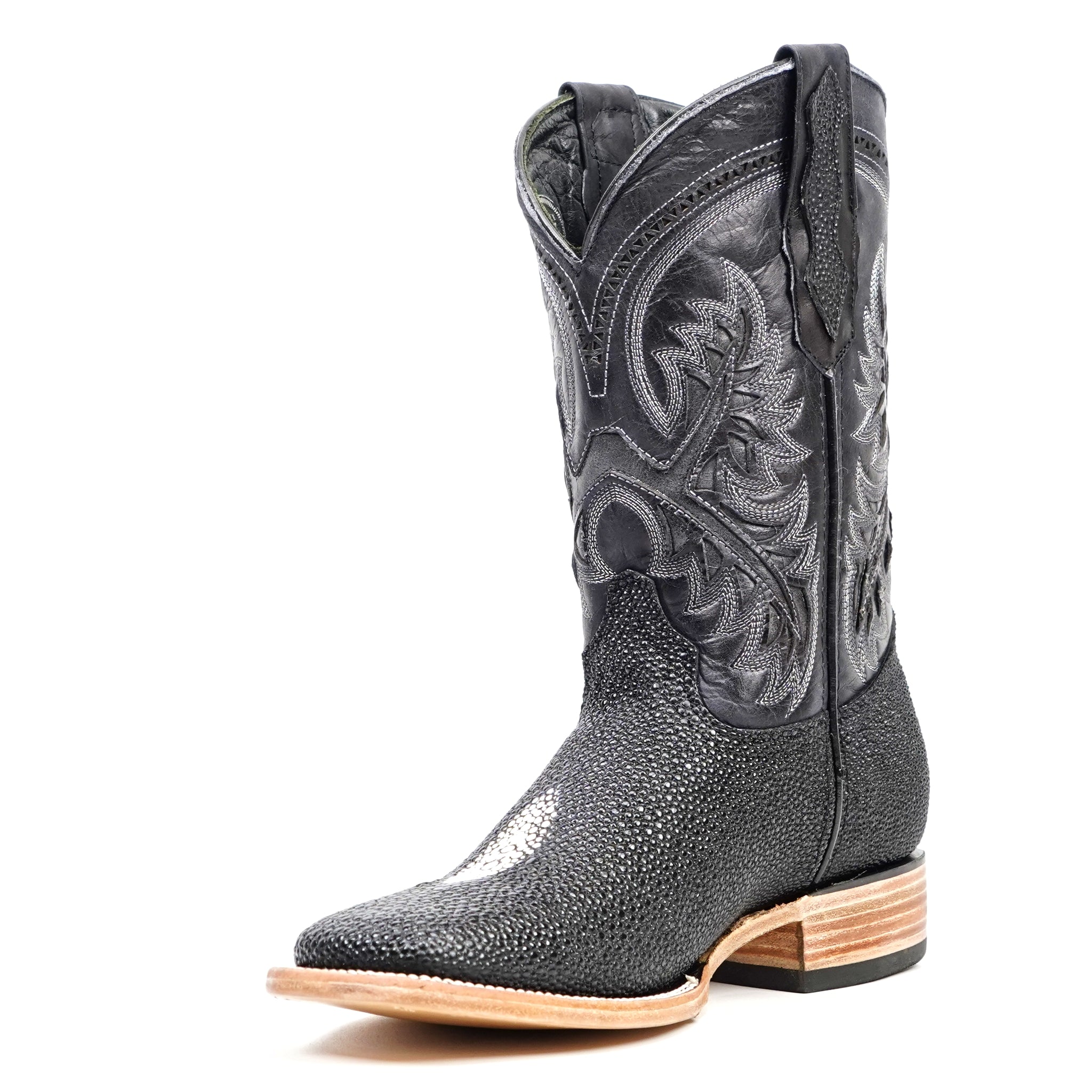 Stingray Black Boots - Embossed Leather - Square Toe (E442)