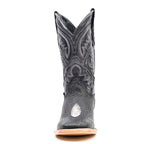 Stingray Black Boots - Embossed Leather - Square Toe (E442)