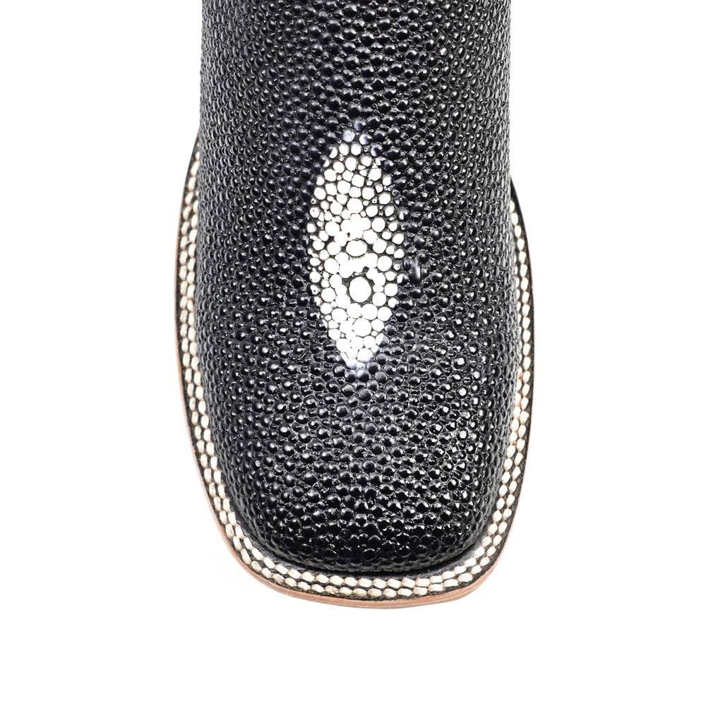 Stingray Black Boots - Embossed Leather - Square Toe (E442)