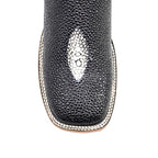 Stingray Black Boots - Embossed Leather - Square Toe (E442)