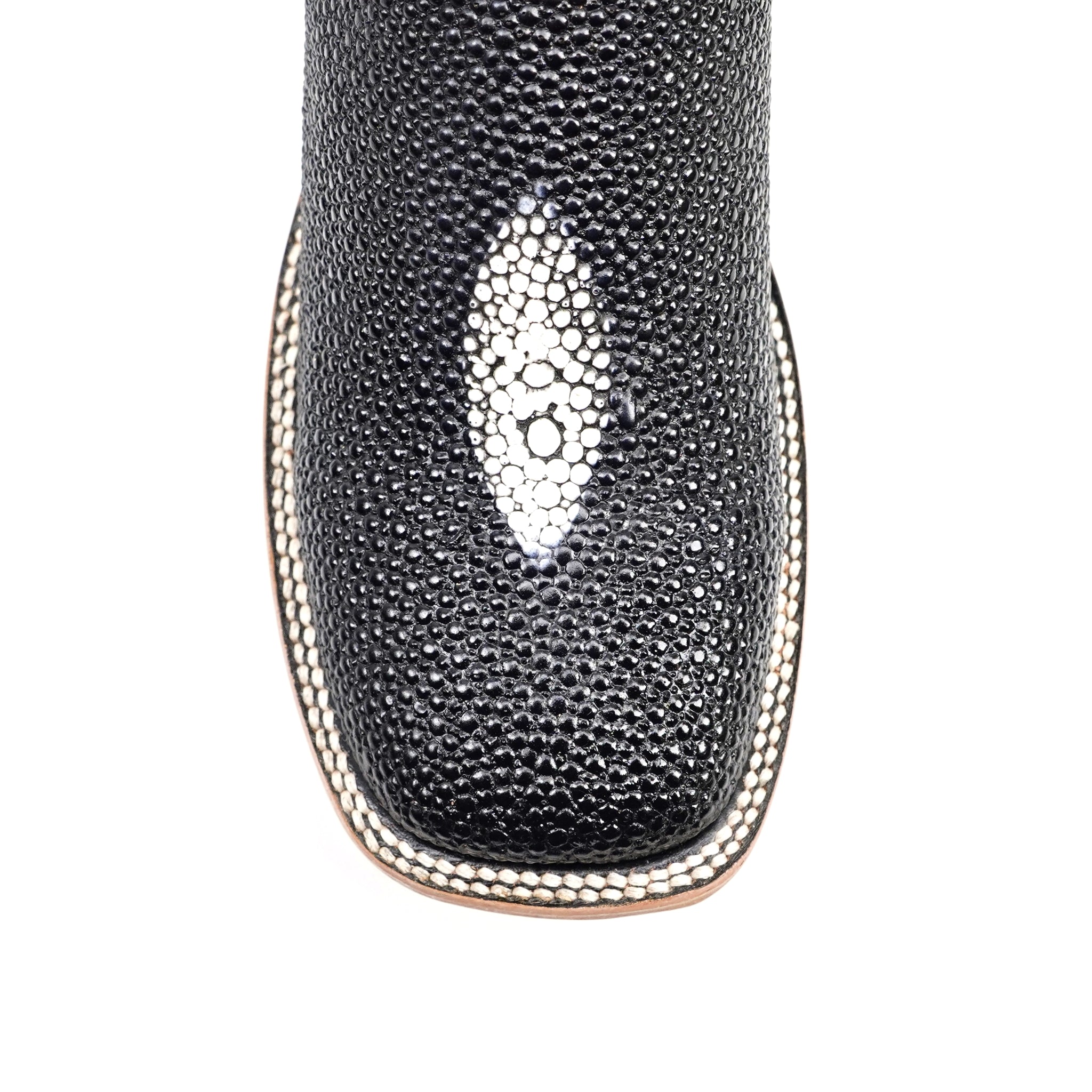 Stingray Black Boots - Embossed Leather - Square Toe (E442)
