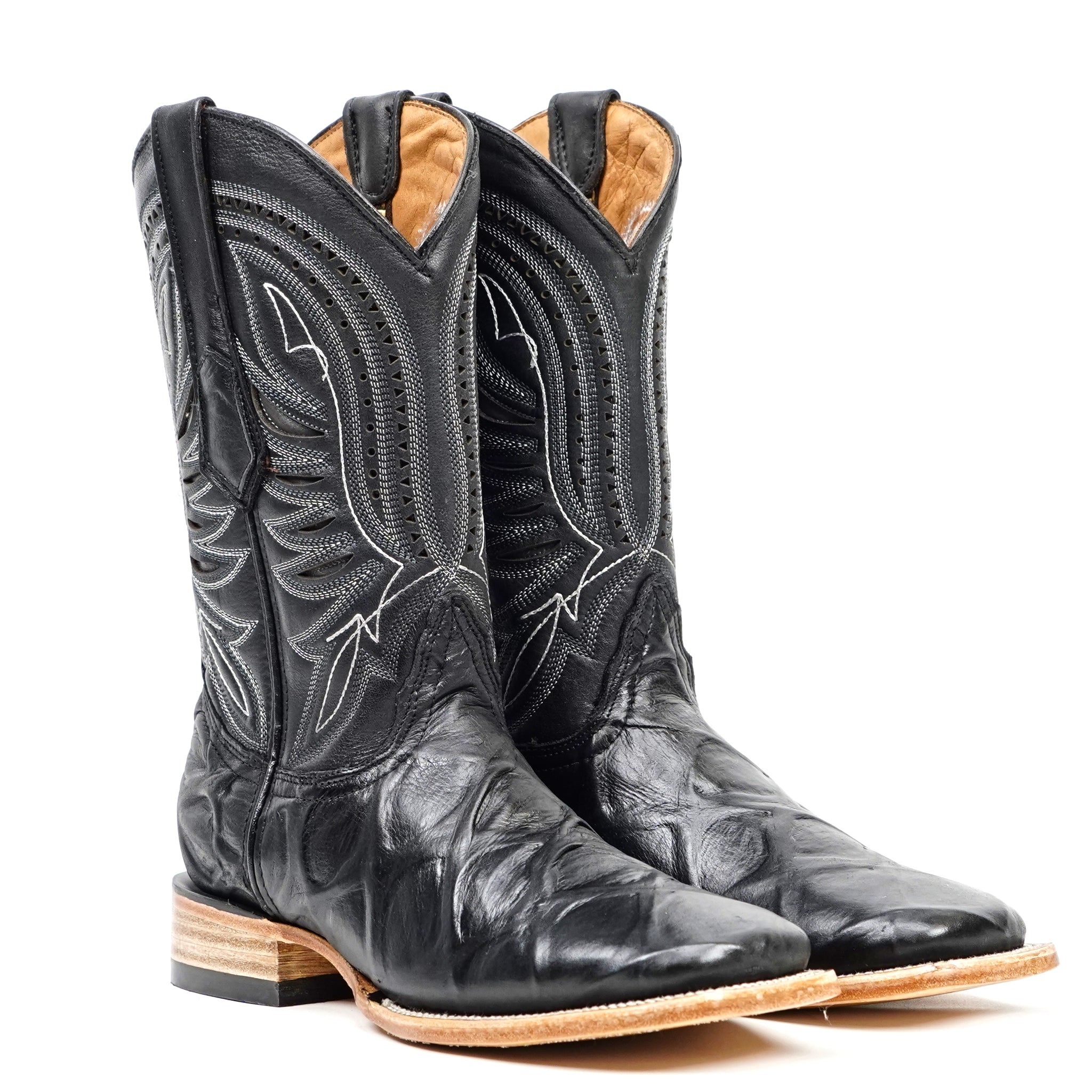 Pirarucu Black Boots - Embossed Leather - Square Toe (E687)