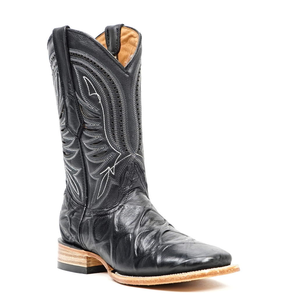 Pirarucu Black Boots - Embossed Leather - Square Toe (E687)