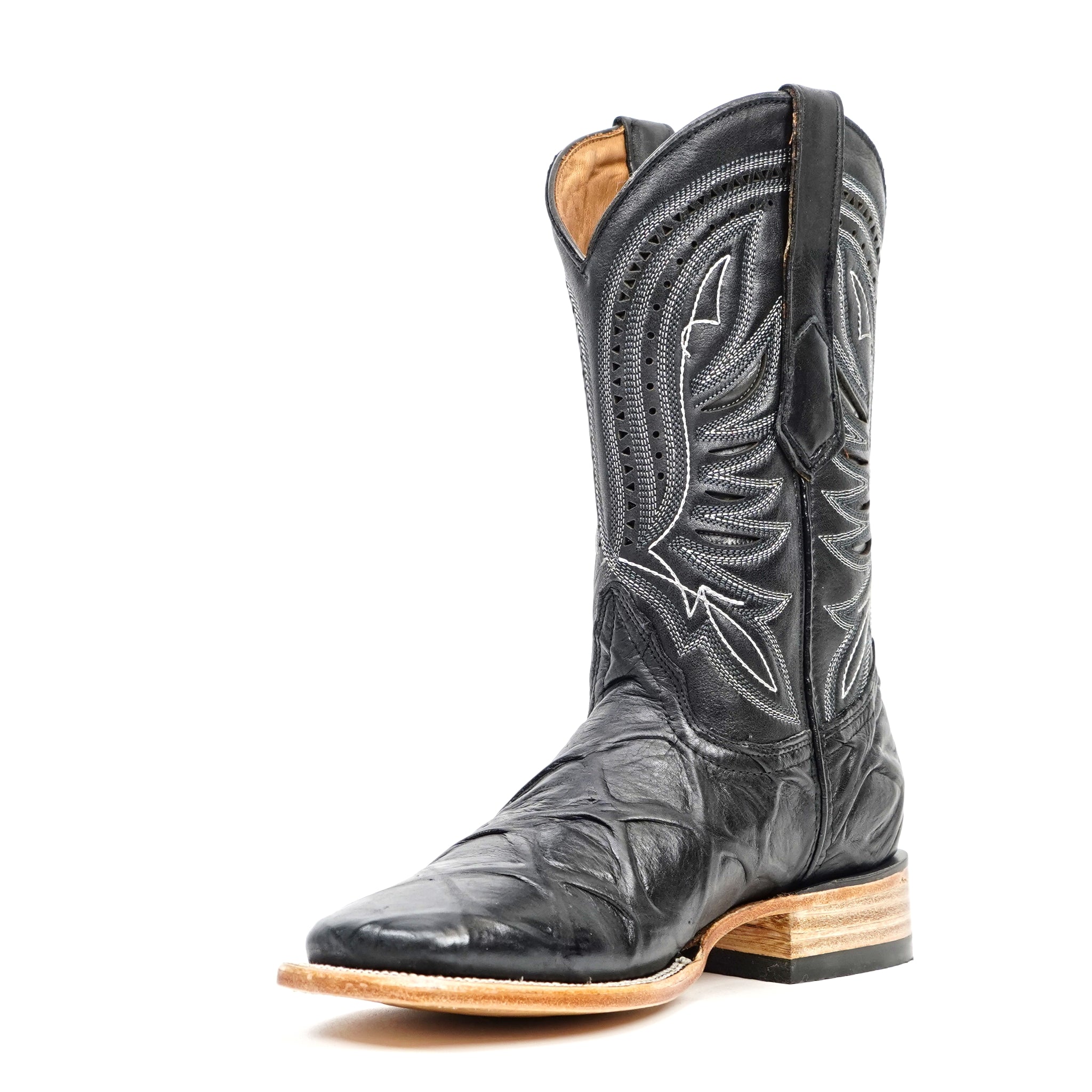 Pirarucu Black Boots - Embossed Leather - Square Toe (E687)