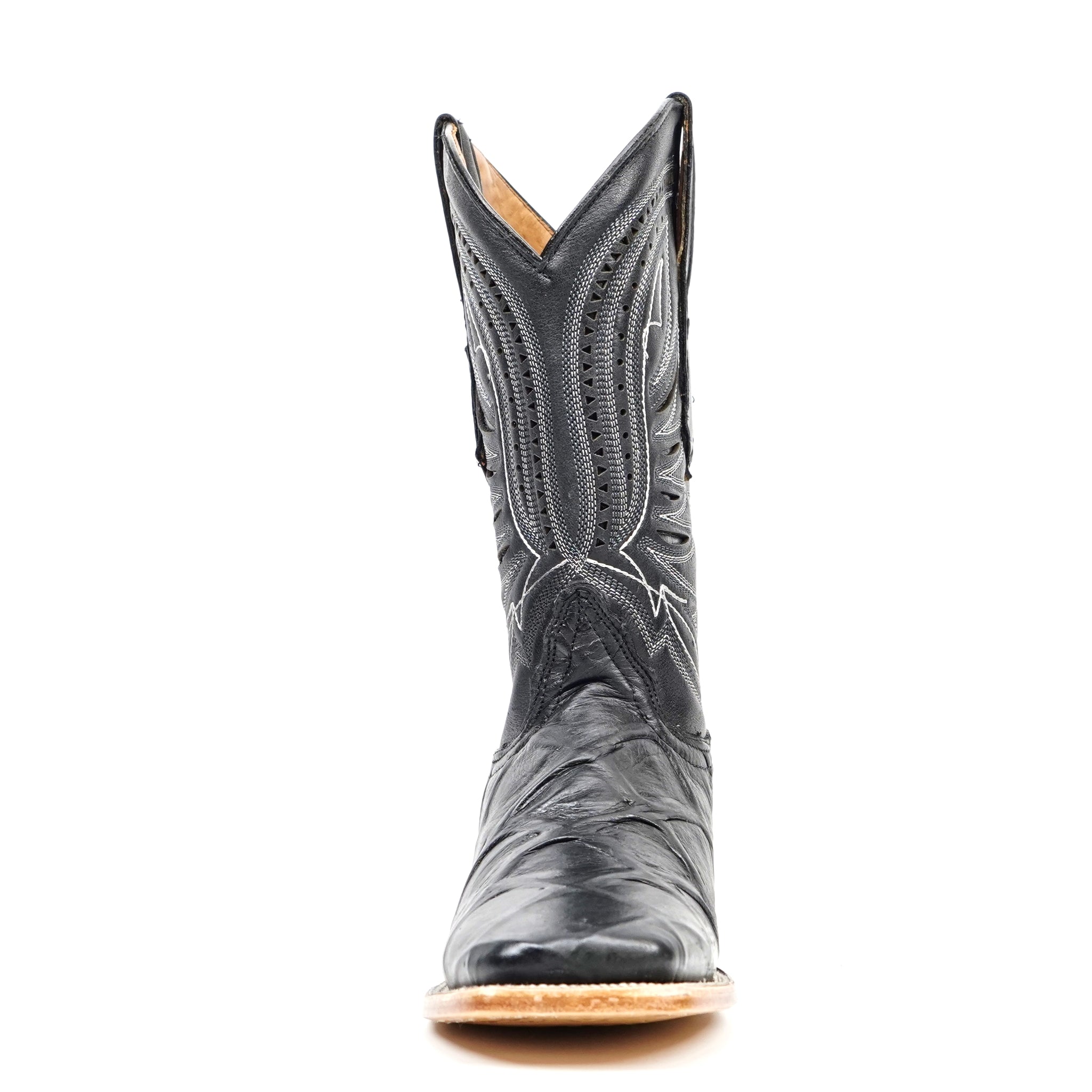 Pirarucu Black Boots - Embossed Leather - Square Toe (E687)