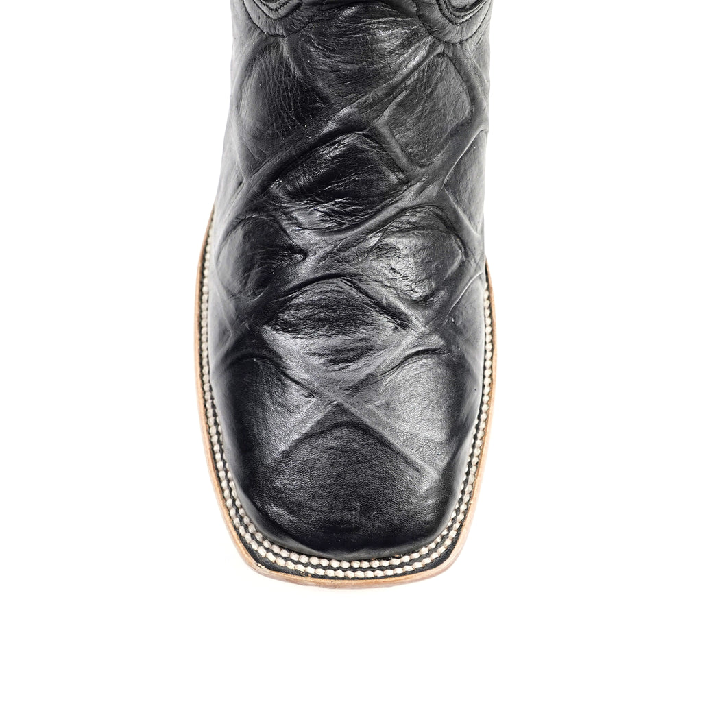 Pirarucu Black Boots - Embossed Leather - Square Toe (E687)