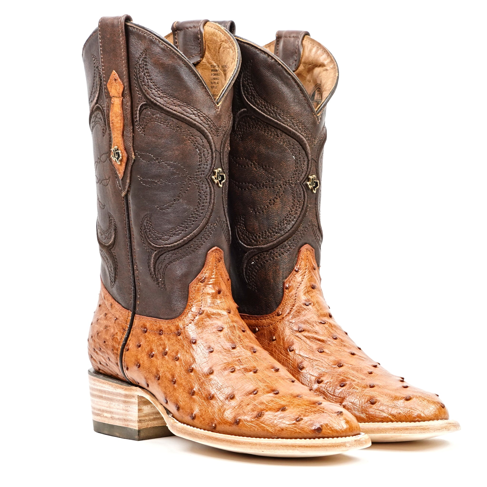 Austin Ostrich Boots - Brandy - Roper Toe (AV201)