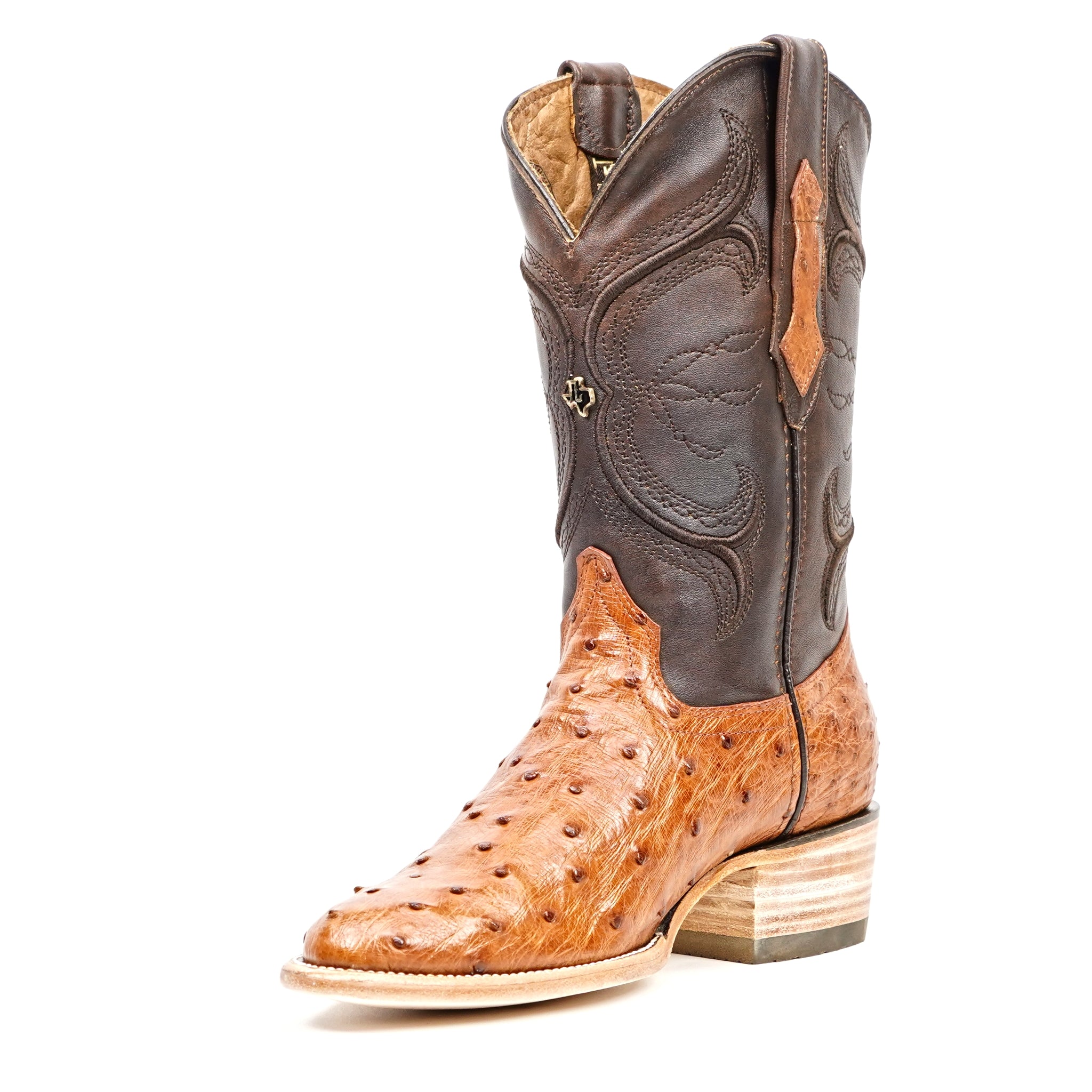 Austin Ostrich Boots - Brandy - Roper Toe (AV201)