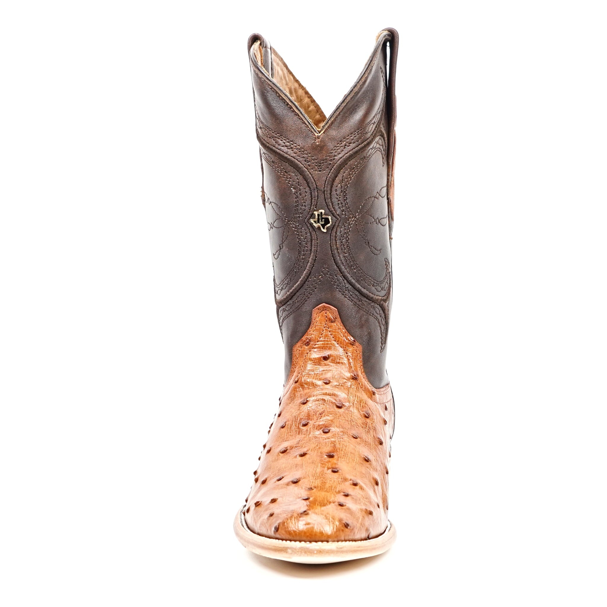 Austin Ostrich Boots - Brandy - Roper Toe (AV201)