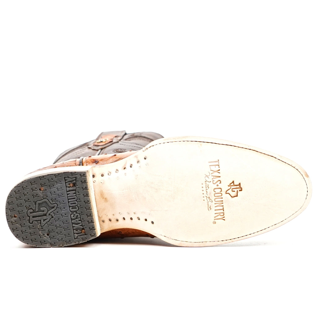 Austin Ostrich Boots - Brandy - Roper Toe (AV201)