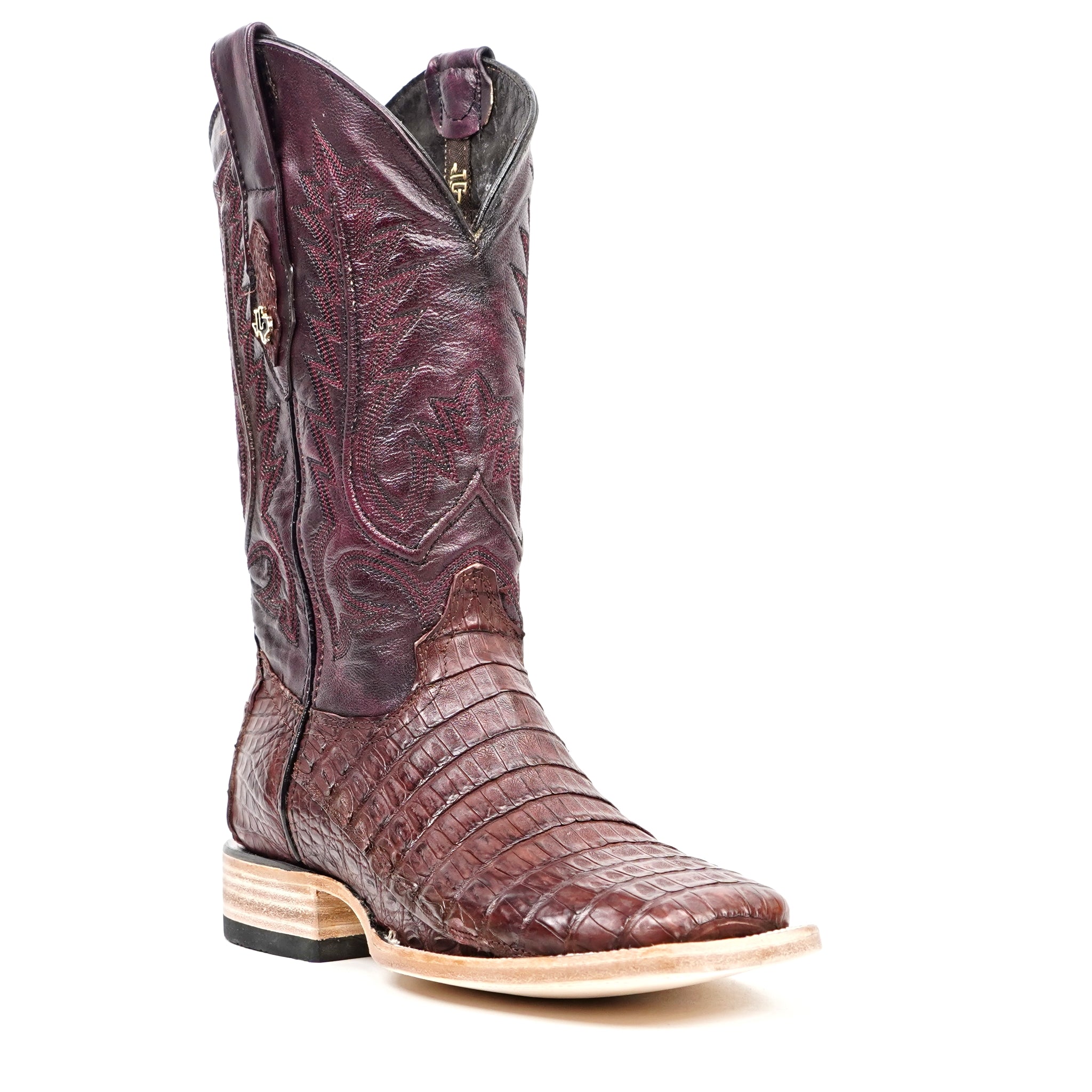 Rhodes Caiman Belly Boots - Wine - Square Toe (LM10)