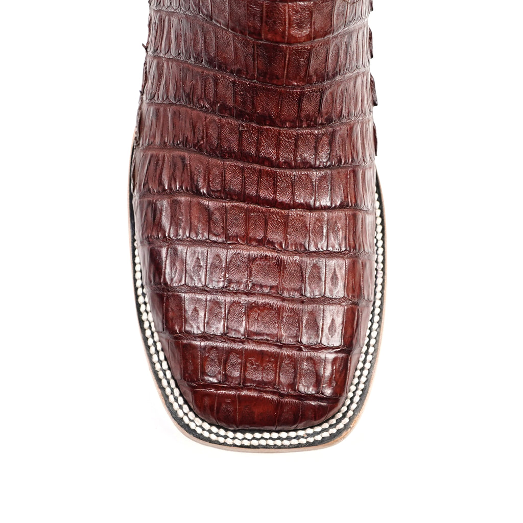 Rhodes Caiman Belly Boots - Wine - Square Toe (LM10)