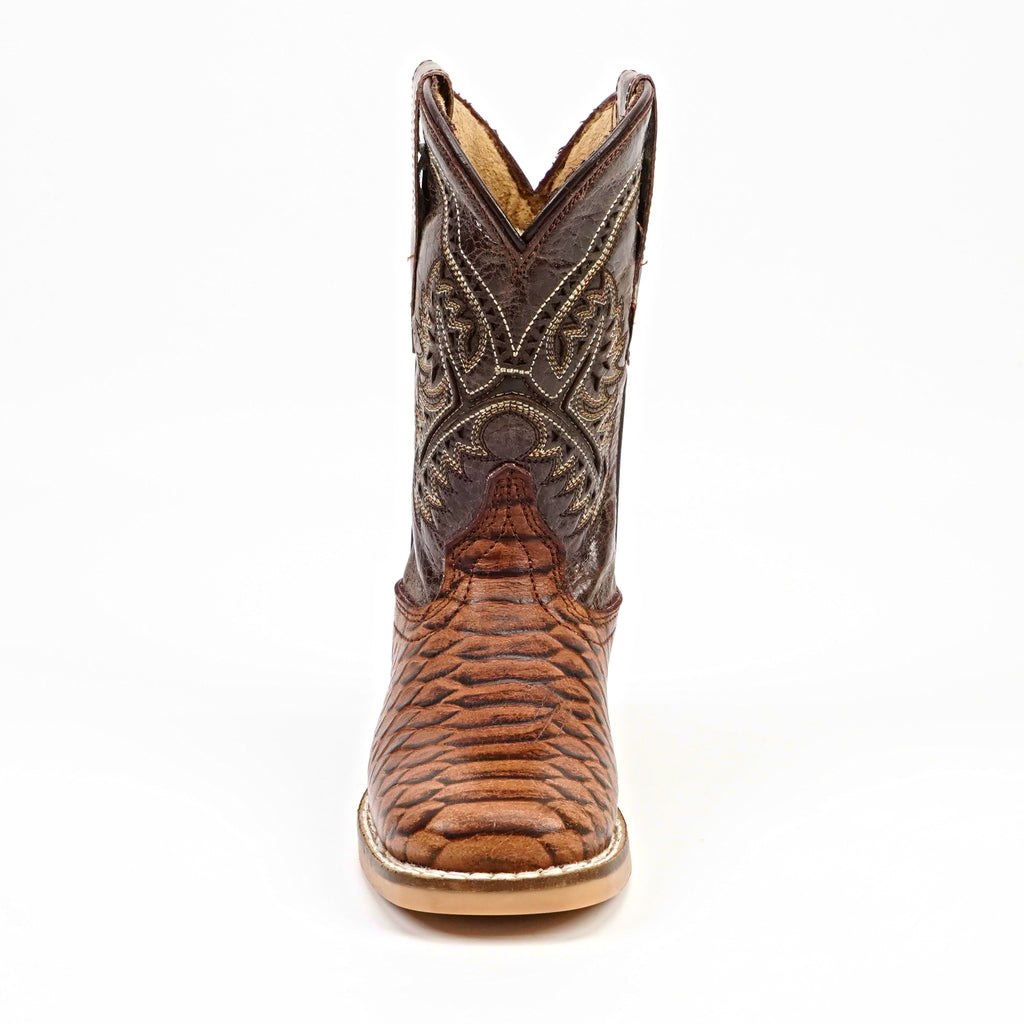 Chocolate Python - Embossed Leather Kids Boots - Square Toe (K11-1)