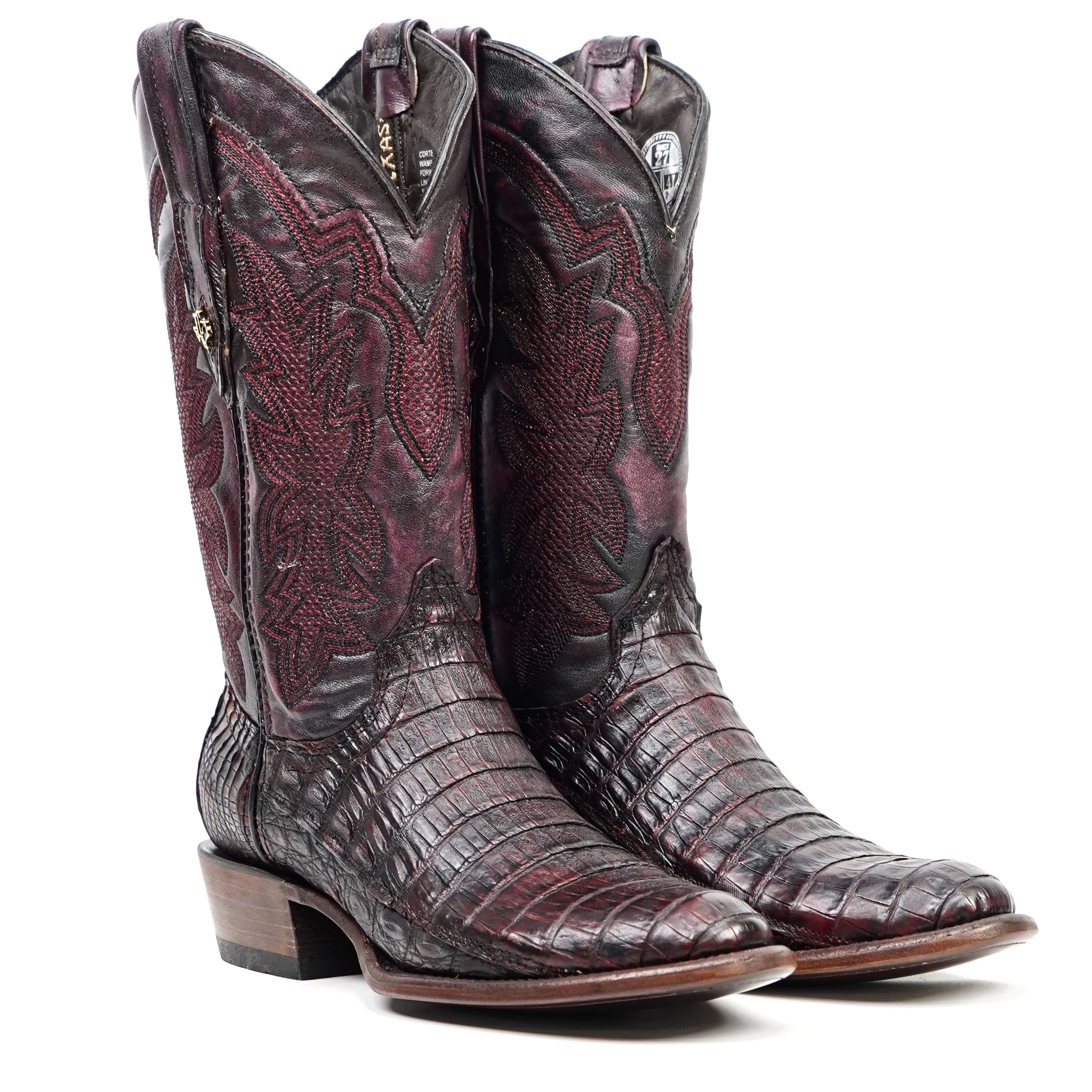 Rhodes Caiman Belly Boots - Black Cherry - Roper Toe (LM220)
