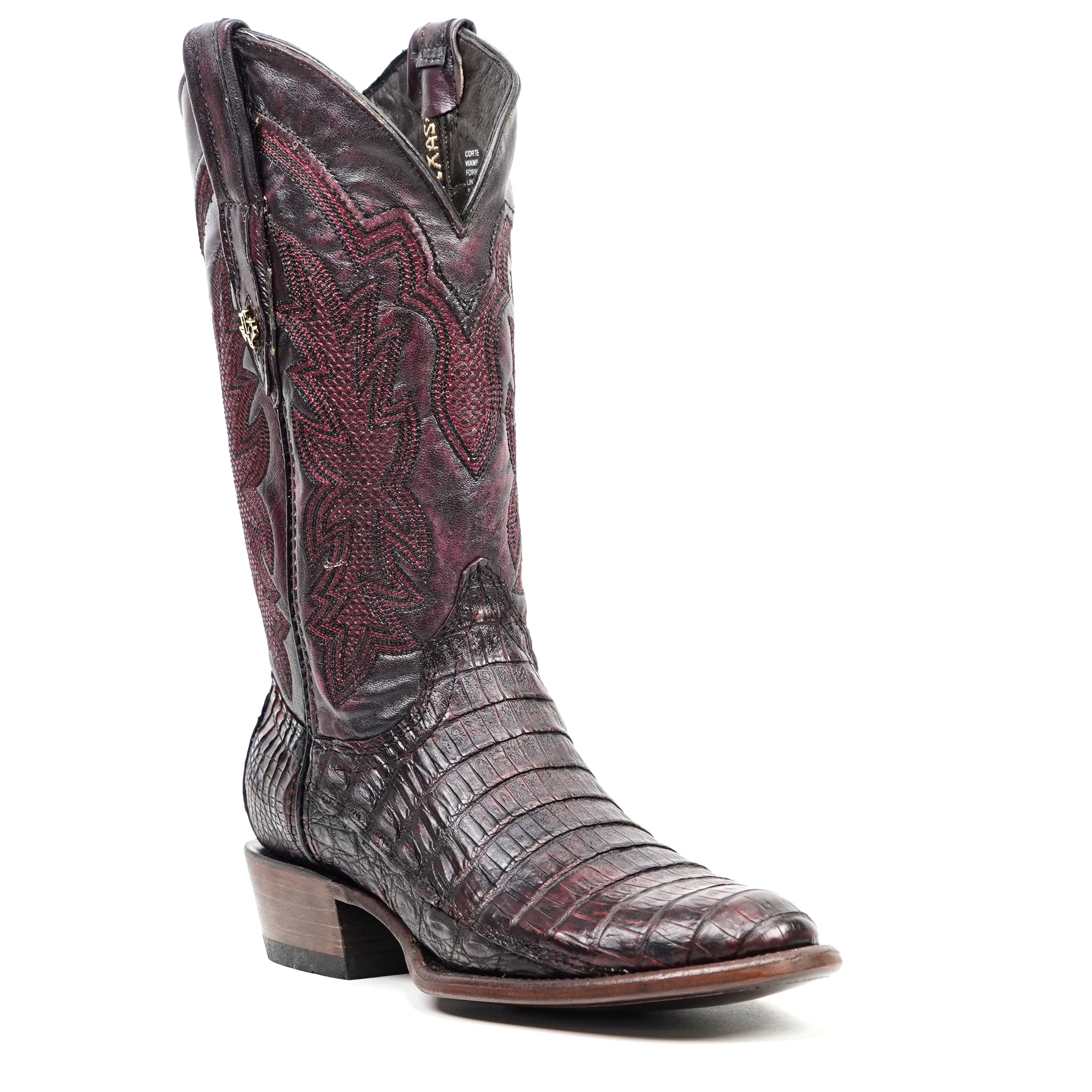 Rhodes Caiman Belly Boots - Black Cherry - Roper Toe (LM220)