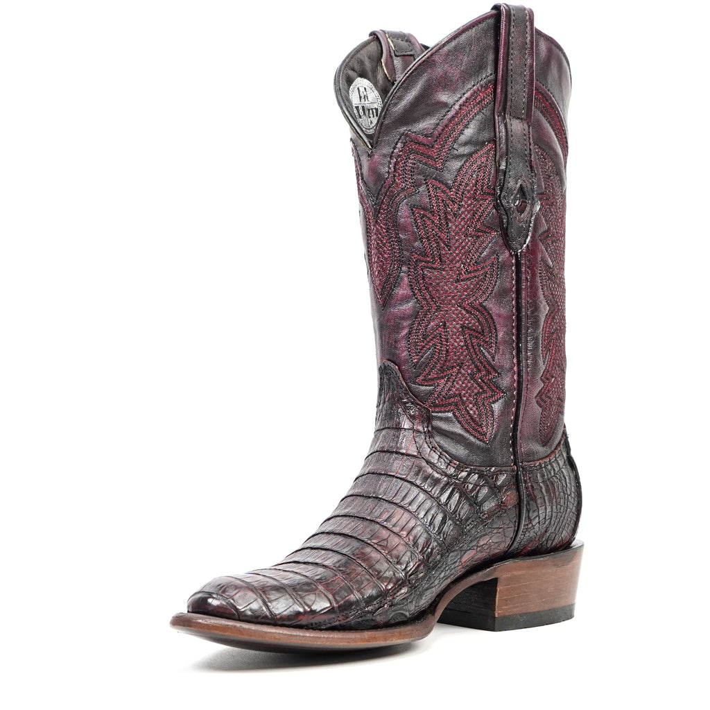 Rhodes Caiman Belly Boots - Black Cherry - Roper Toe (LM220)