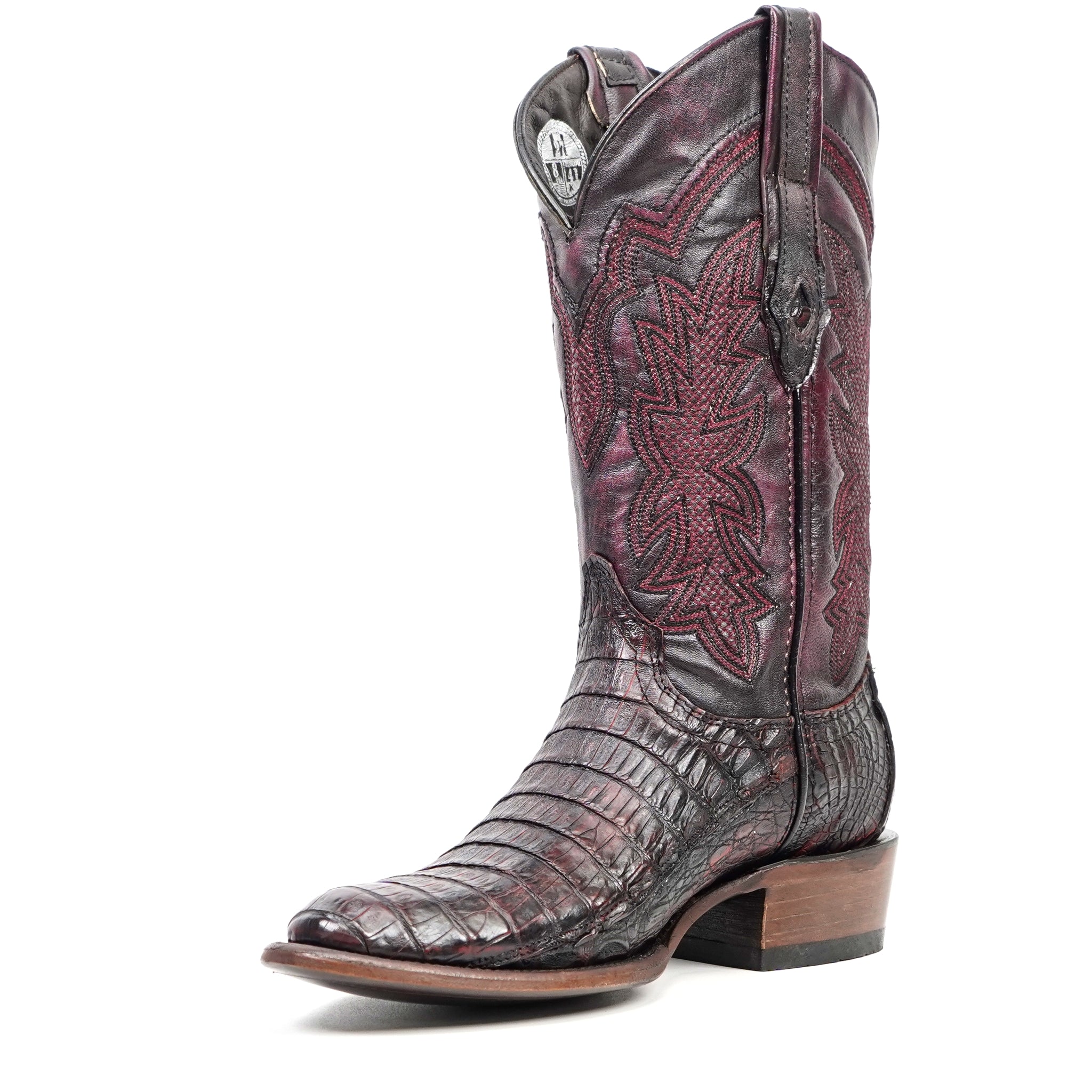 Rhodes Caiman Belly Boots - Black Cherry - Roper Toe (LM220)