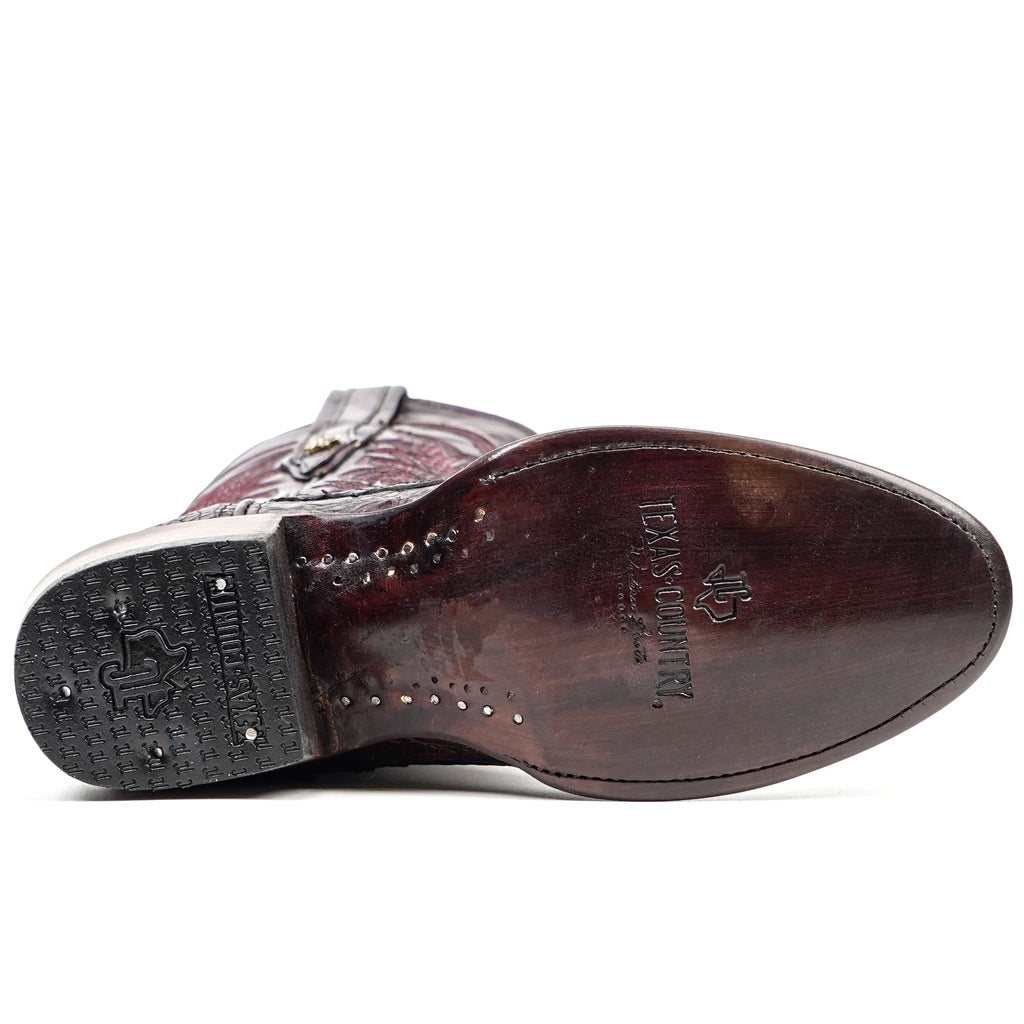 Rhodes Caiman Belly Boots - Black Cherry - Roper Toe (LM220)