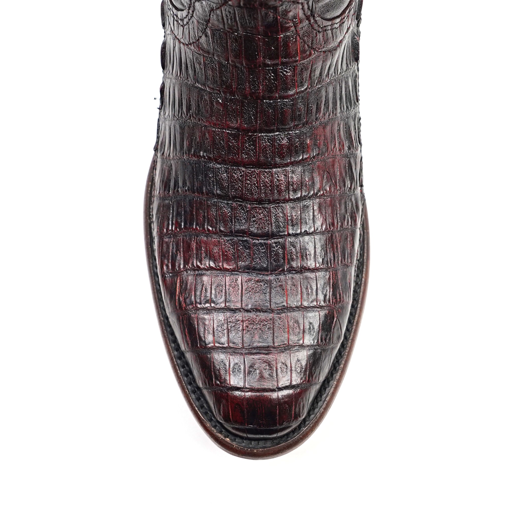 Rhodes Caiman Belly Boots - Black Cherry - Roper Toe (LM220)